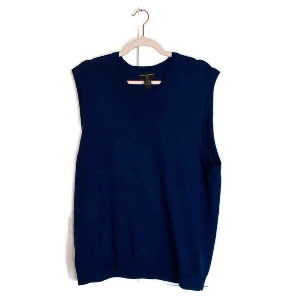 Banana Republic Mens Large 100% Merino Wool Vest Navy Blue Preppy Golf